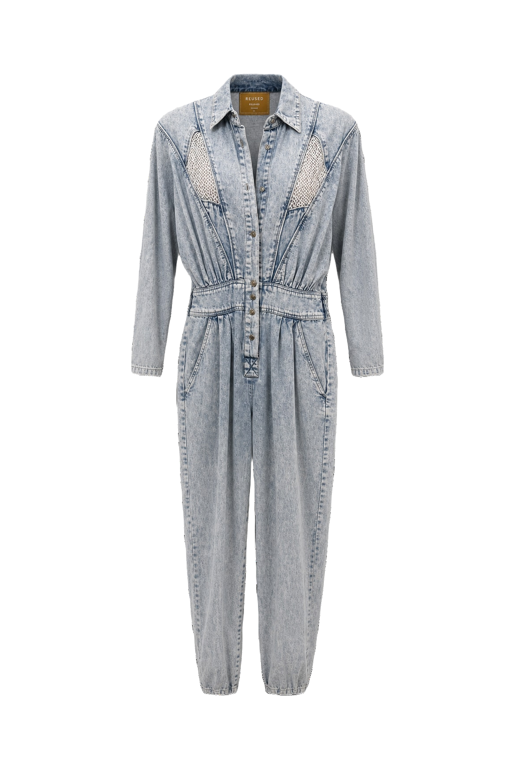1980s Light Blue Denim Jumpsuit - Front View
