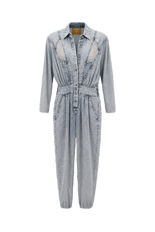 1980s Light Blue Denim Jumpsuit - Front View