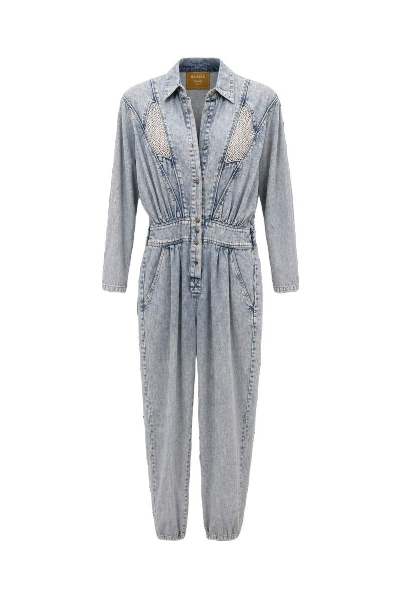 1980s Light Blue Denim Jumpsuit - Front View