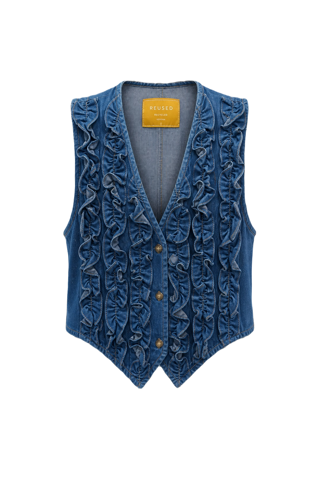 1980s Blue Denim Fitted Vest - Front View