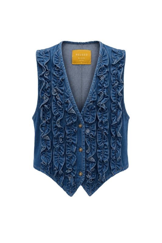 1980s Blue Denim Fitted Vest - Front View