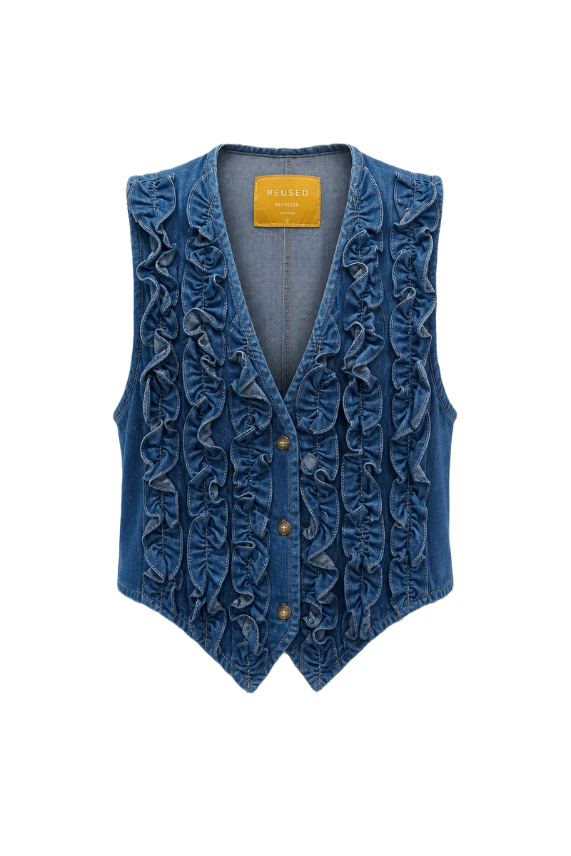 1980s Blue Denim Fitted Vest - Front View