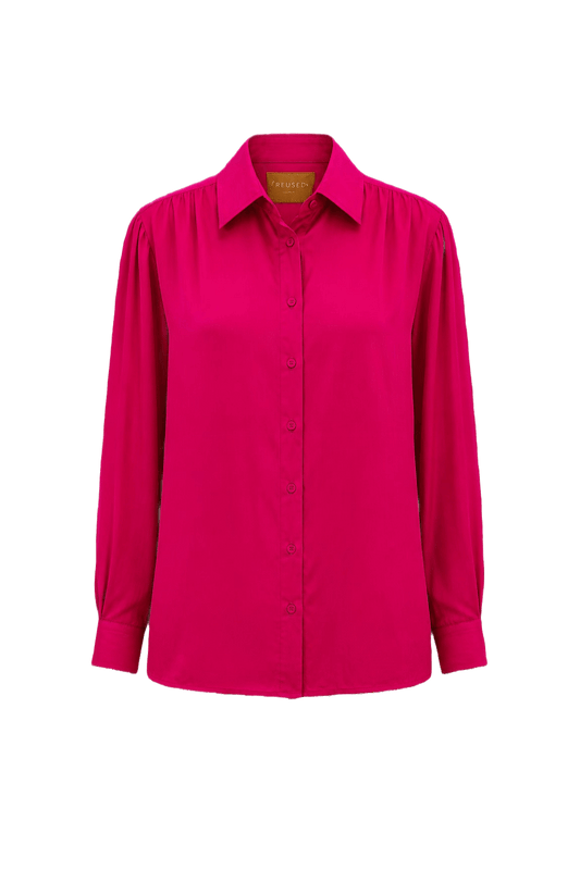 1980s Bright Pink Silk Blouse - Front View