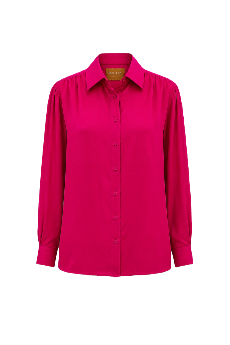 1980s Bright Pink Silk Blouse - Front View