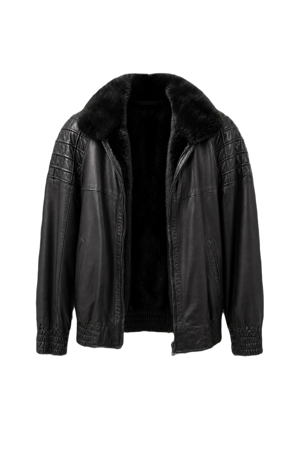 1980s Black Leather Jacket - Front View