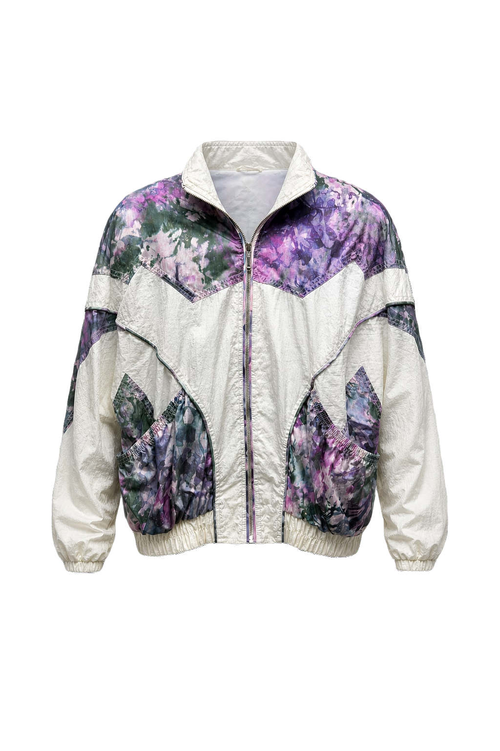 1980s Cream White Nylon Jacket - Front View