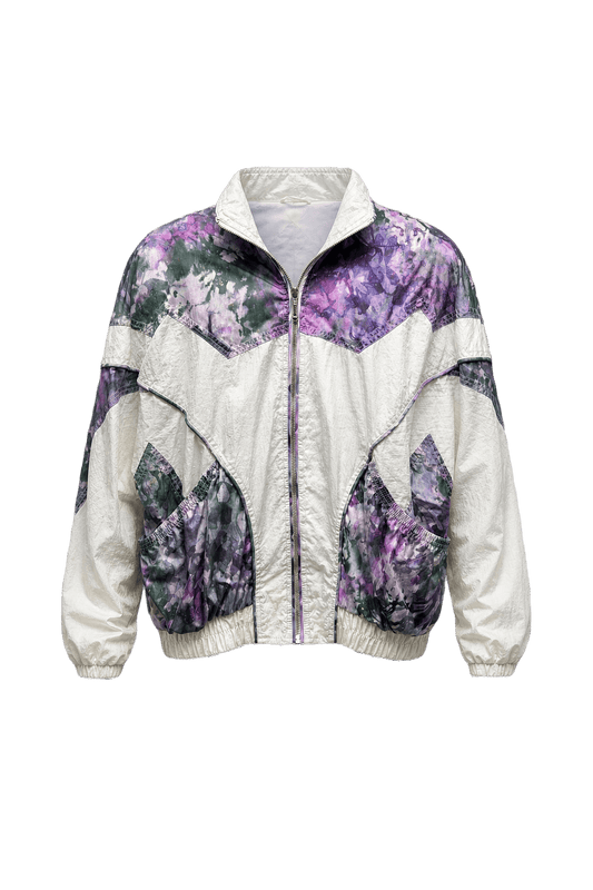 1980s Cream White Nylon Jacket - Front View
