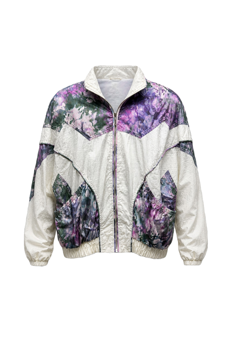1980s Cream White Nylon Jacket - Front View