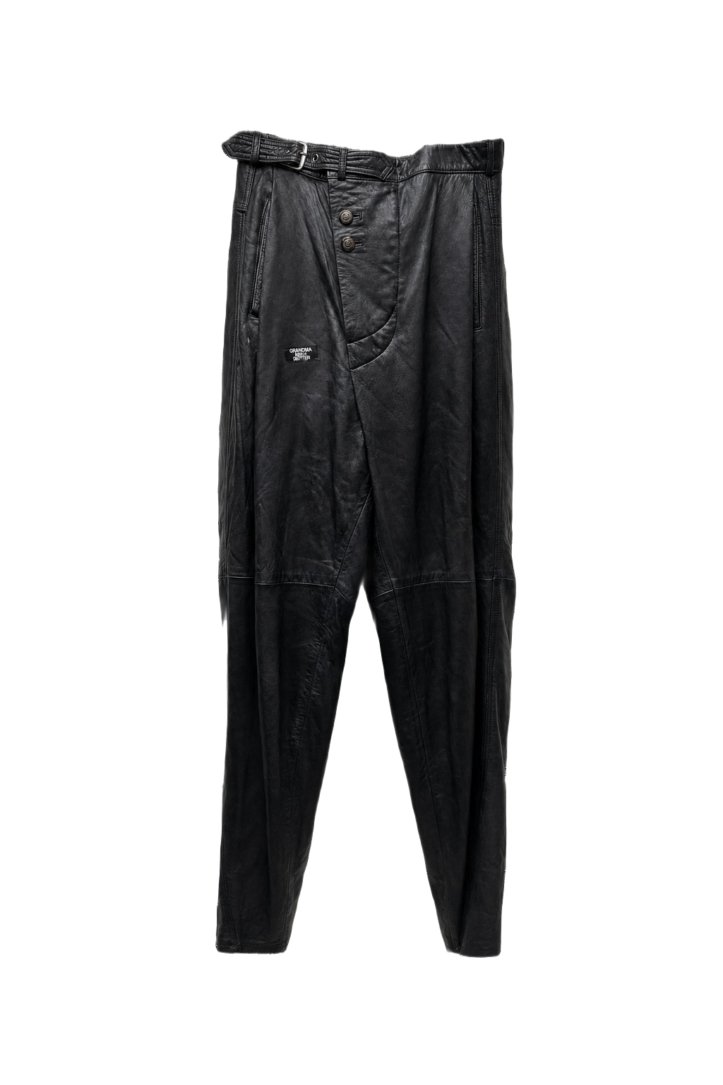 1990s Black Leather Trousers - Front View