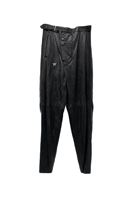1990s Black Leather Trousers - Front View