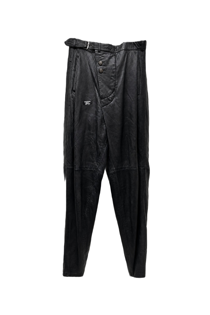 1990s Black Leather Trousers - Front View