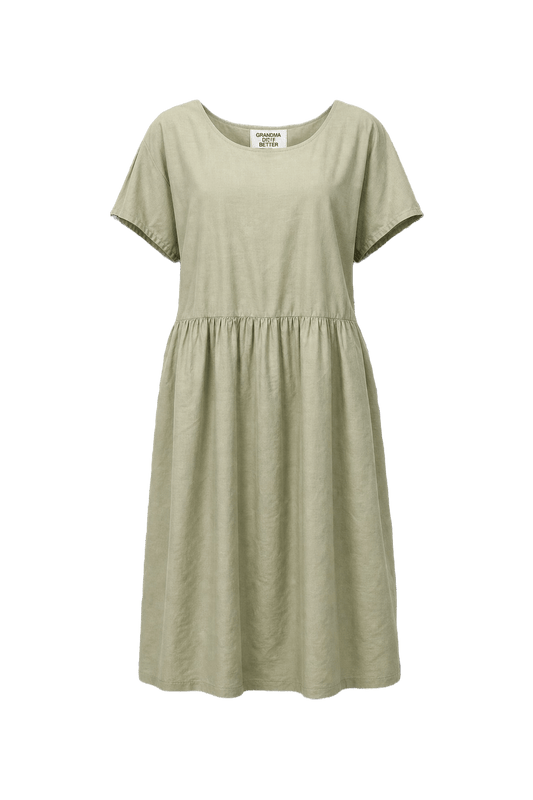 1950s Light Olive Green Cotton Midi Dress - Front View
