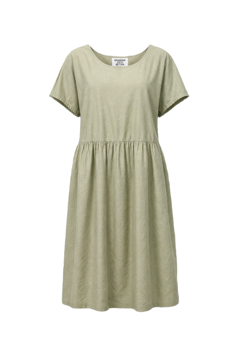 1950s Light Olive Green Cotton Midi Dress - Front View