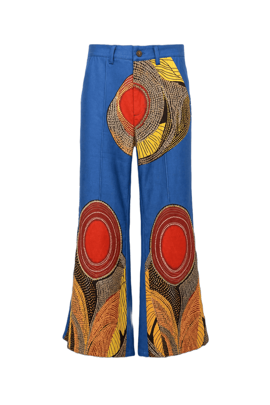1970s Blue Cotton Blend Pants - Front View