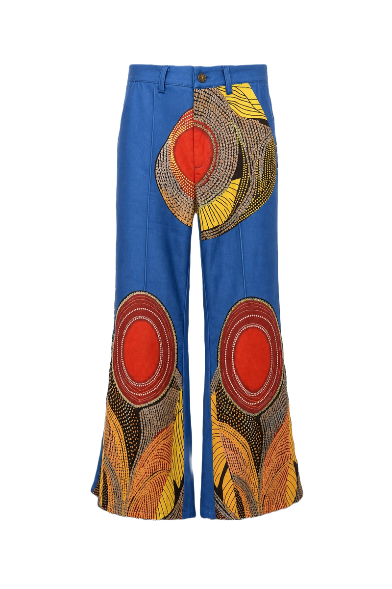1970s Blue Cotton Blend Pants - Front View