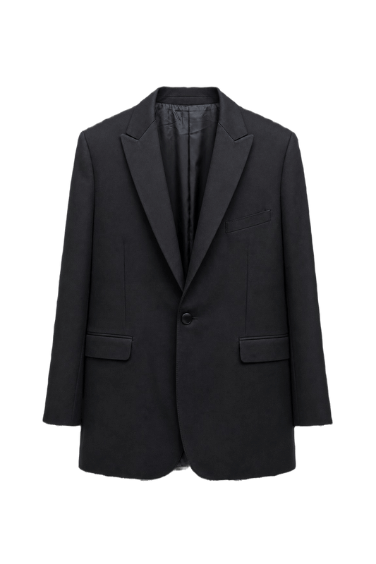 1990s Black Wool Blend Blazer - Front View