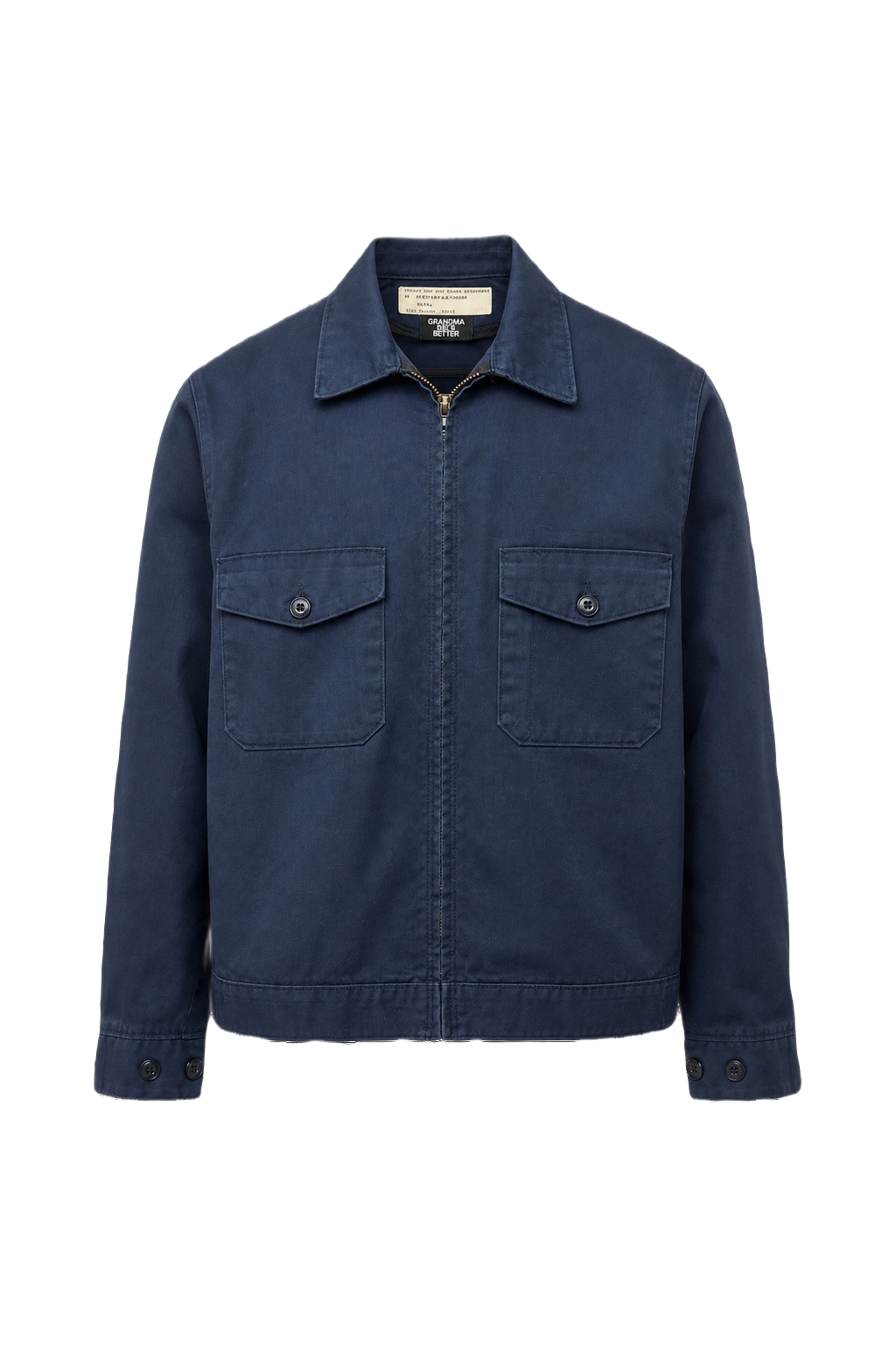 1970s Navy Blue Cotton Blend Jacket - Front View