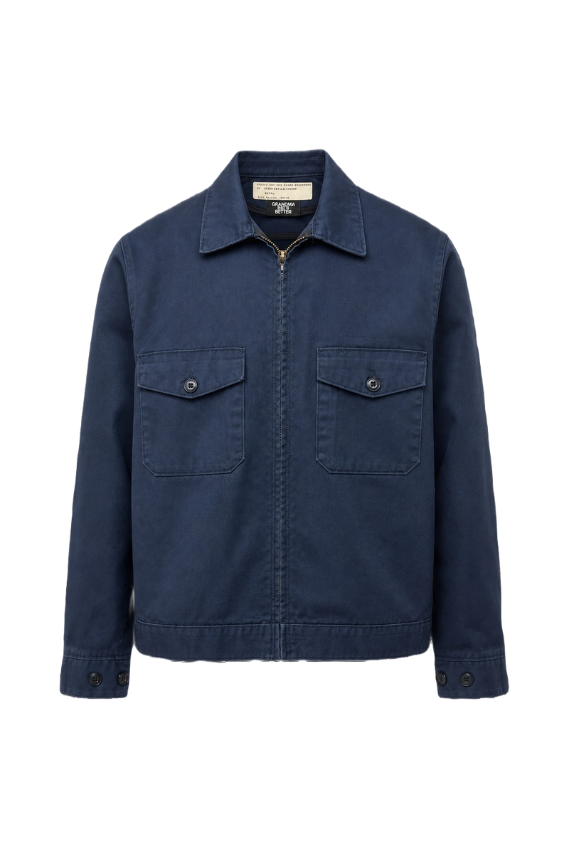 1970s Navy Blue Cotton Blend Jacket - Front View