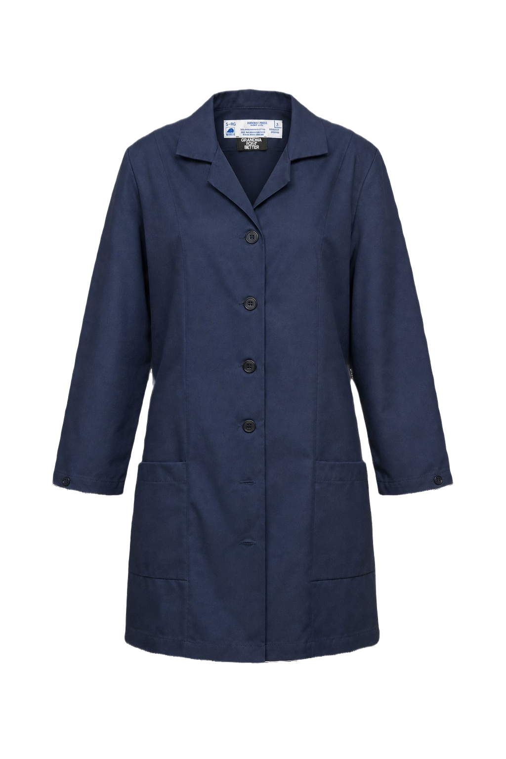 1970s Navy Blue Cotton Blend Coat - Front View