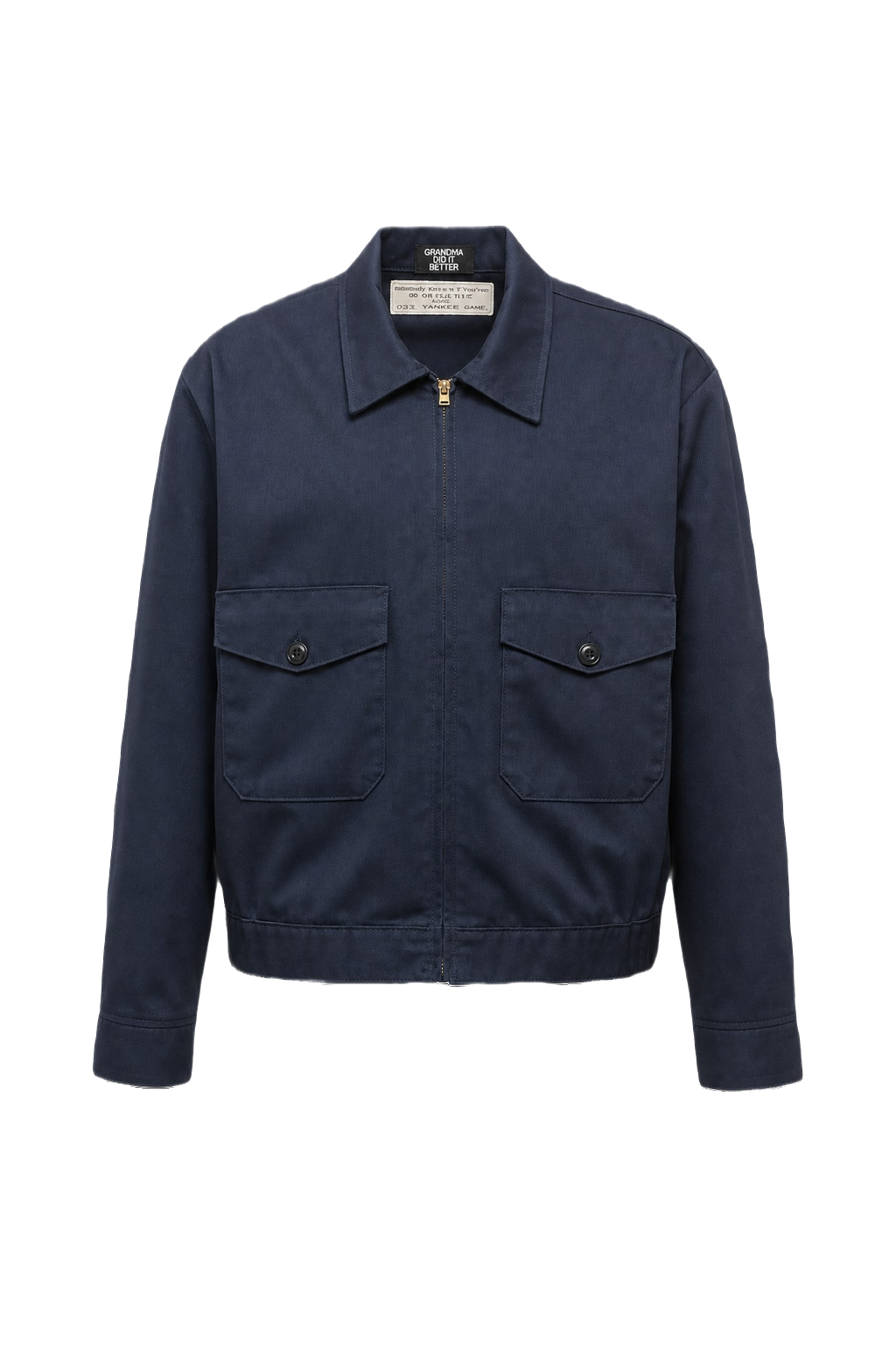 1970s Navy Blue Cotton Blend Jacket - Front View