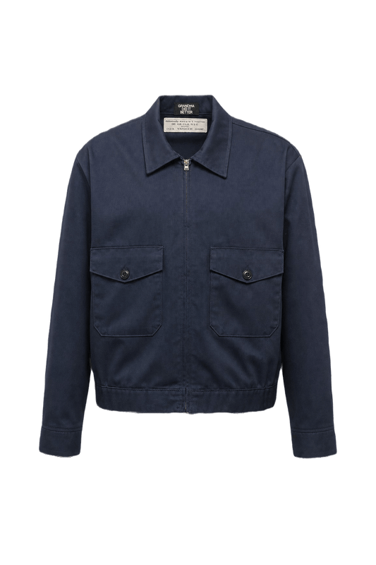 1970s Navy Blue Cotton Blend Jacket - Front View
