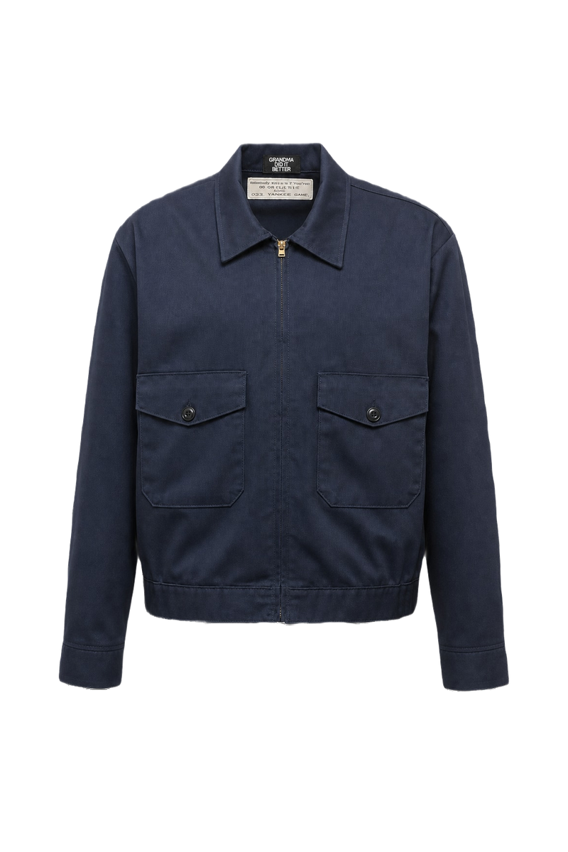 1970s Navy Blue Cotton Blend Jacket - Front View