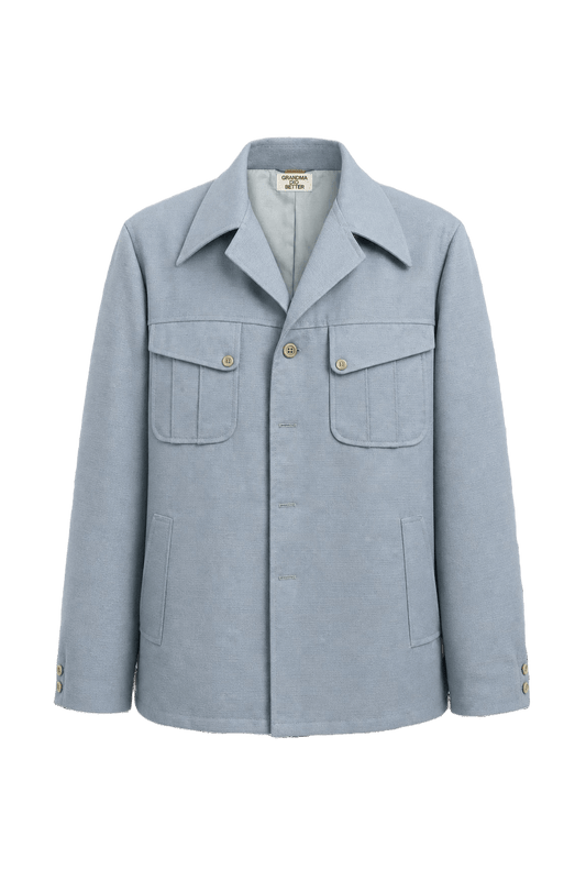 1970s Light Blue Polyester Blend Jacket - Front View