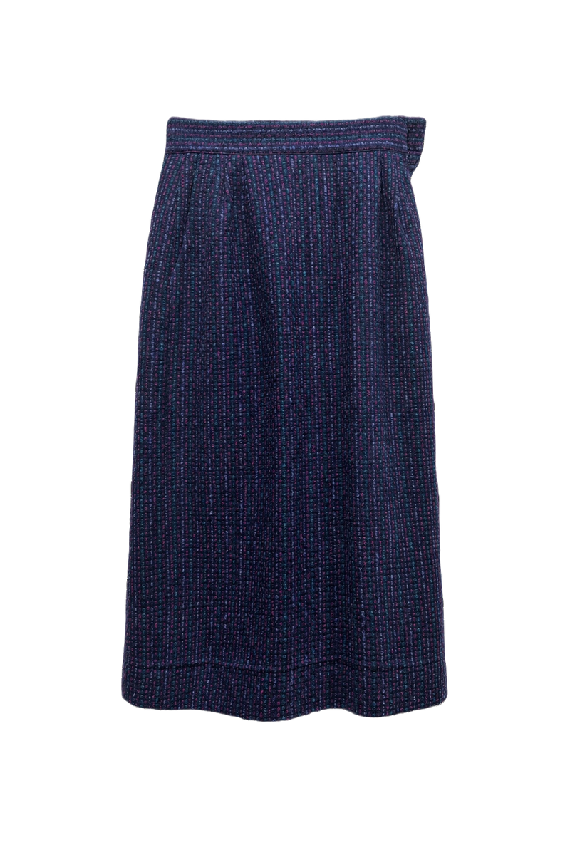1980s Navy Blue Wool Skirt - Front View
