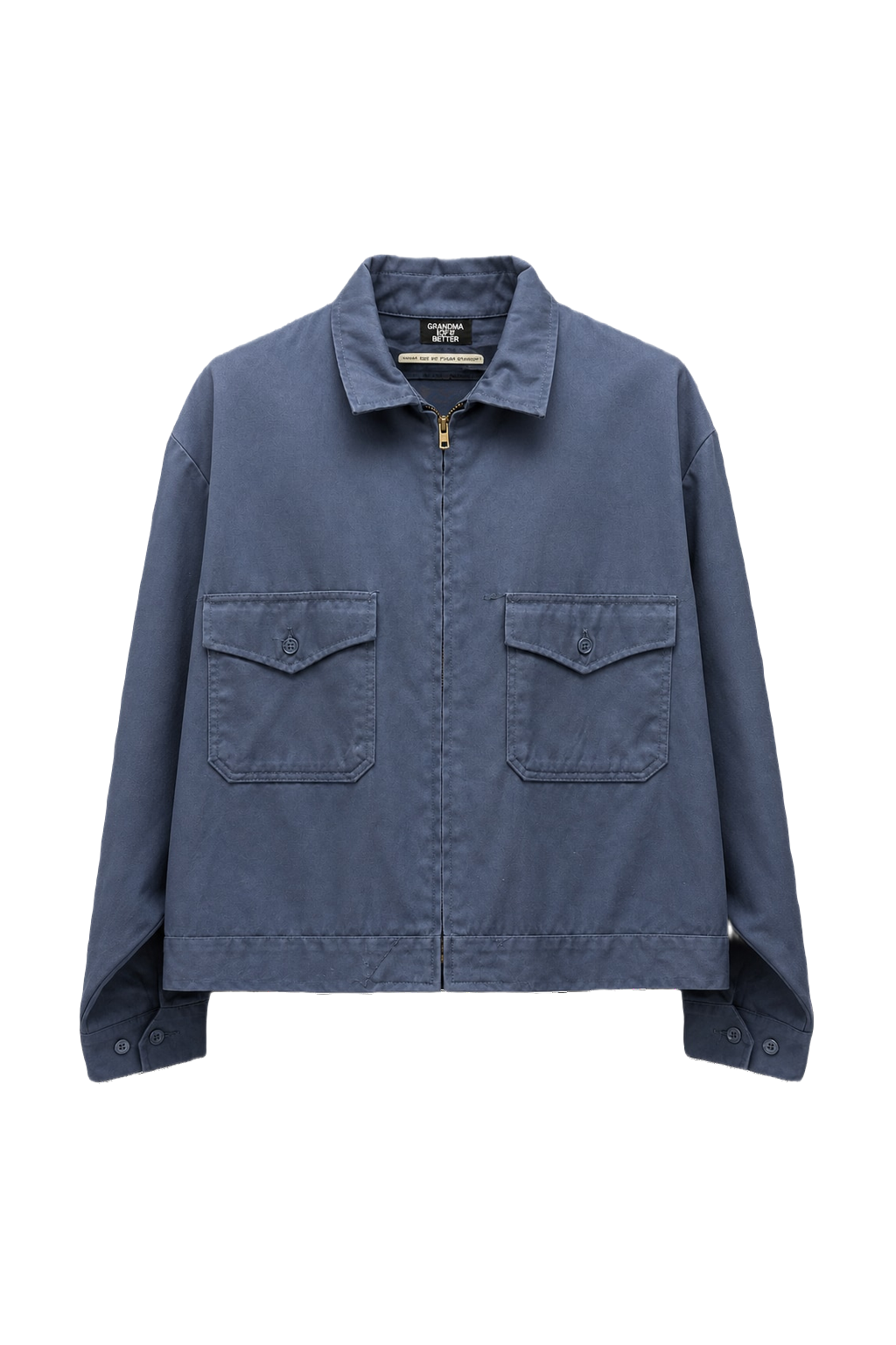 1970s Navy Blue Cotton Blend Jacket - Front View