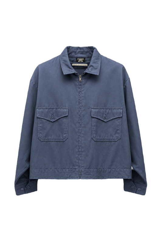 1970s Navy Blue Cotton Blend Jacket - Front View
