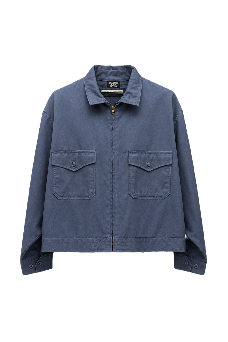 1970s Navy Blue Cotton Blend Jacket - Front View