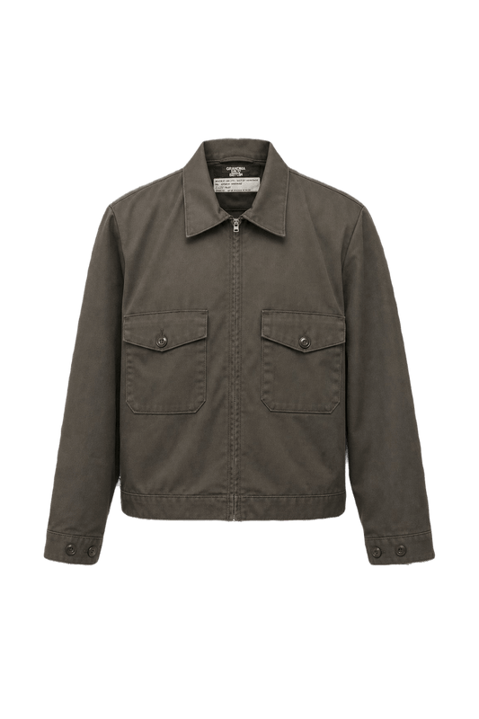 1970s Dark Olive Green Cotton Blend Jacket - Front View