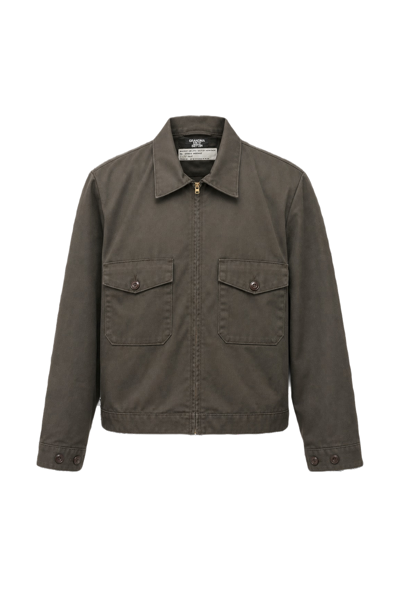 1970s Dark Olive Green Cotton Blend Jacket - Front View