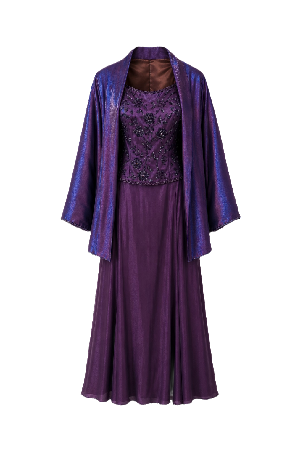 1980s Iridescent Purple Silk Gown - Front View