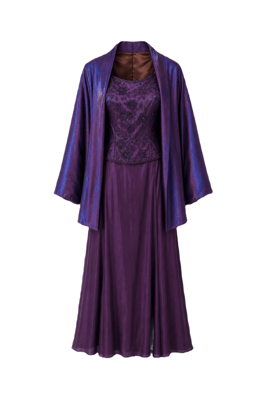 1980s Iridescent Purple Silk Gown - Front View
