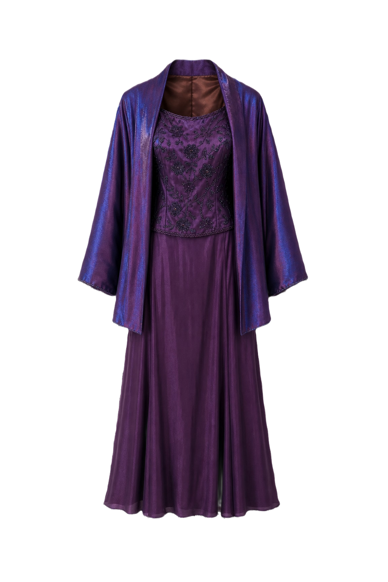 1980s Iridescent Purple Silk Gown - Front View
