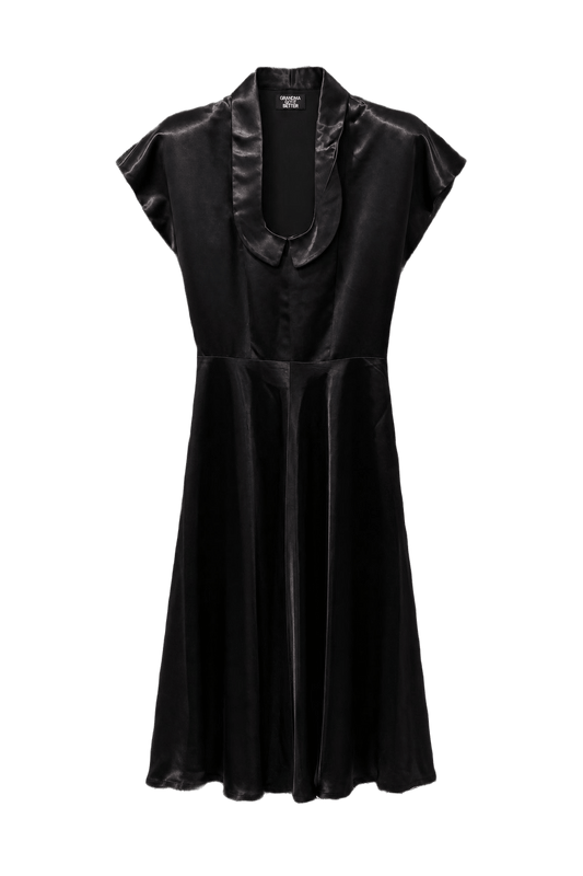 1930s Black Synthetic Blend Dress - Front View