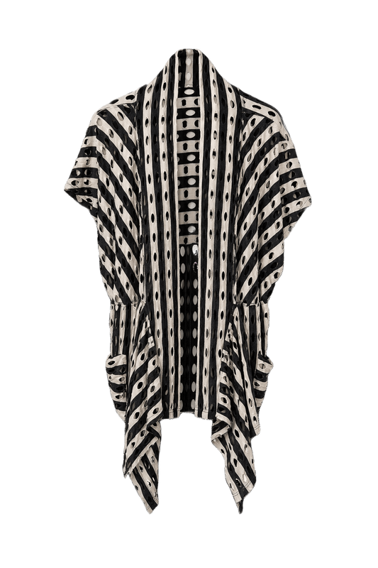 1990s Black and White Cotton Blend Cardigan - Front View
