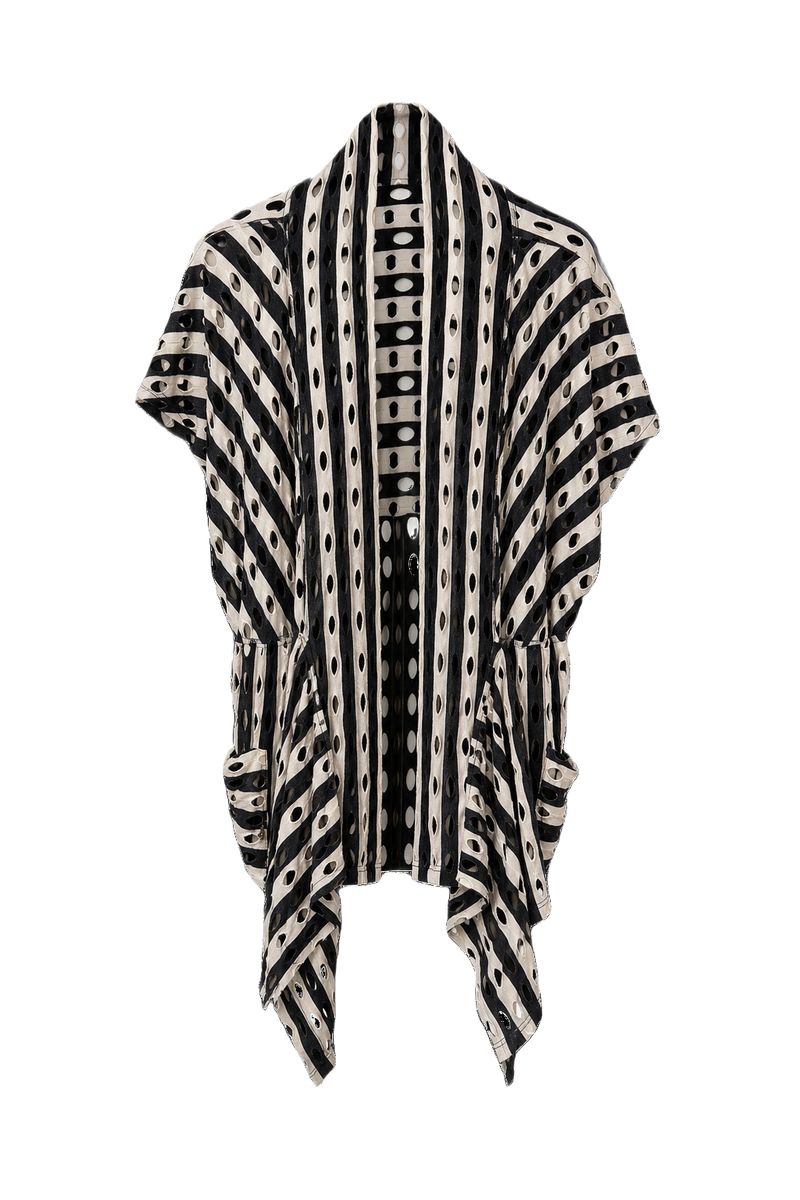 1990s Black and White Cotton Blend Cardigan - Front View