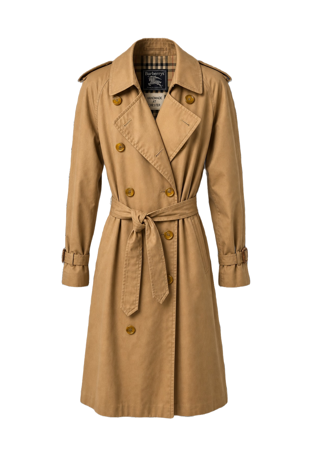 1980s Beige Cotton Blend Trench Coat - Front View