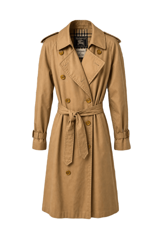 1980s Beige Cotton Blend Trench Coat - Front View
