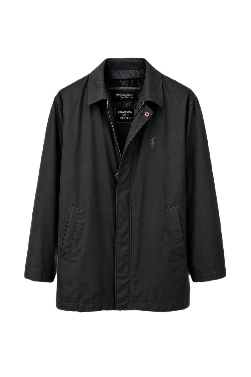 1980s Black Cotton Blend Jacket - Front View