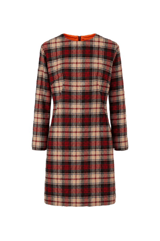 1970s Red Wool Blend Shift Dress - Front View
