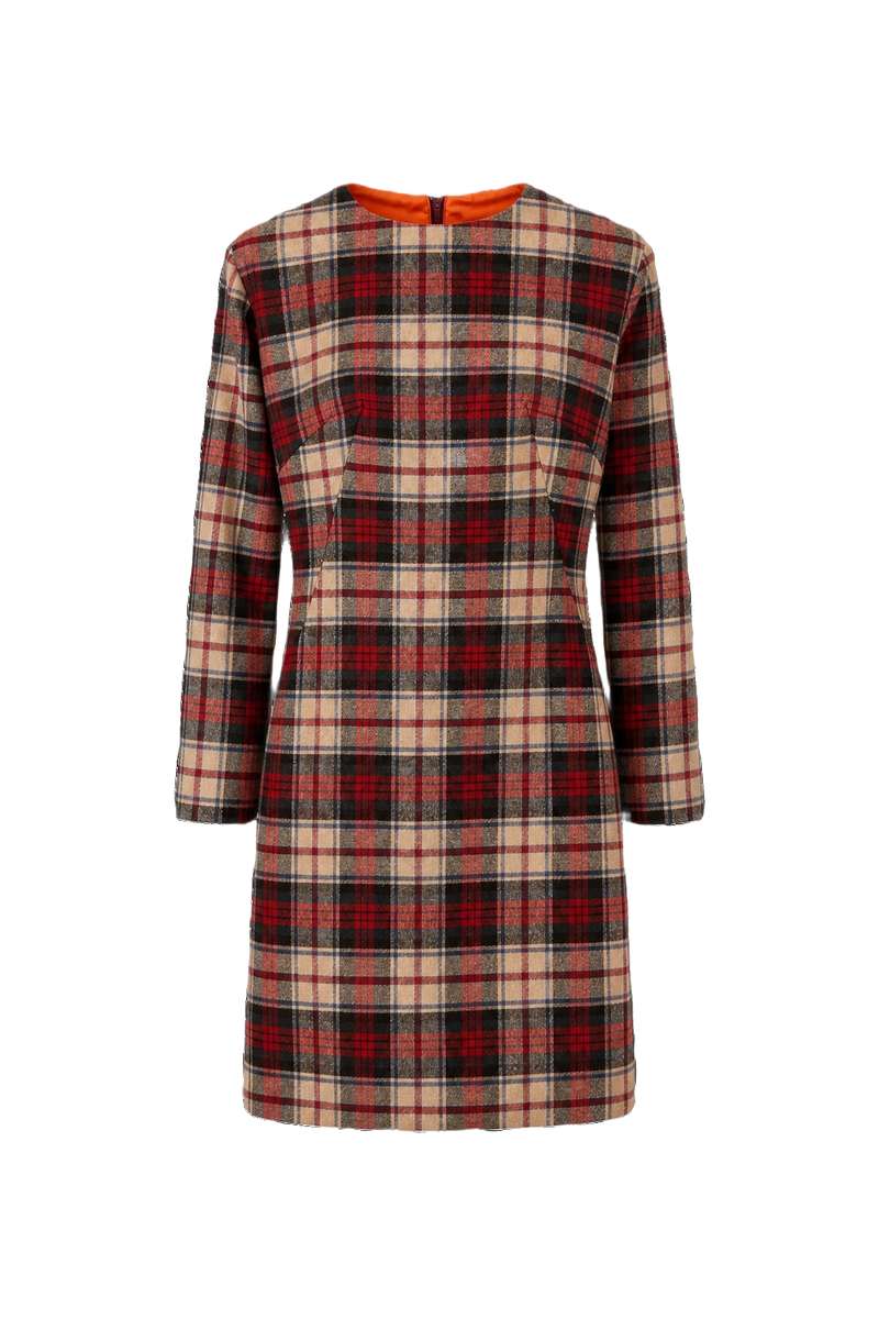 1970s Red Wool Blend Shift Dress - Front View