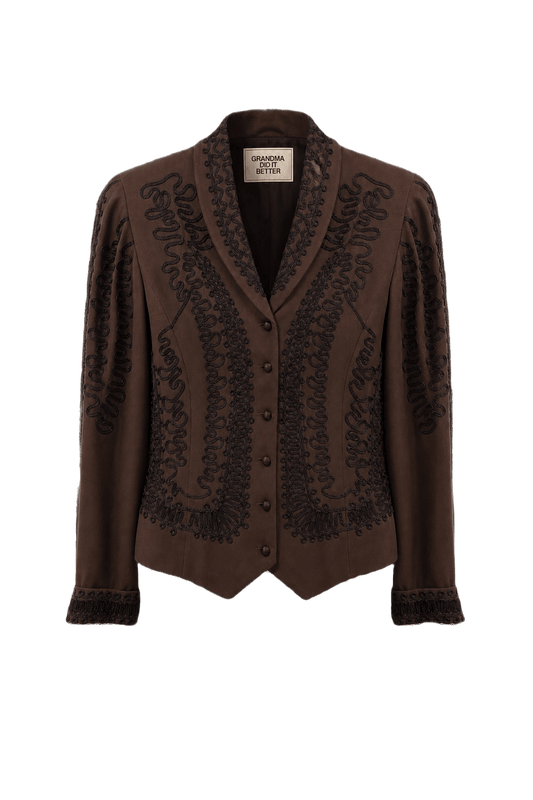 1990s Dark Brown Synthetic Blend Jacket - Front View