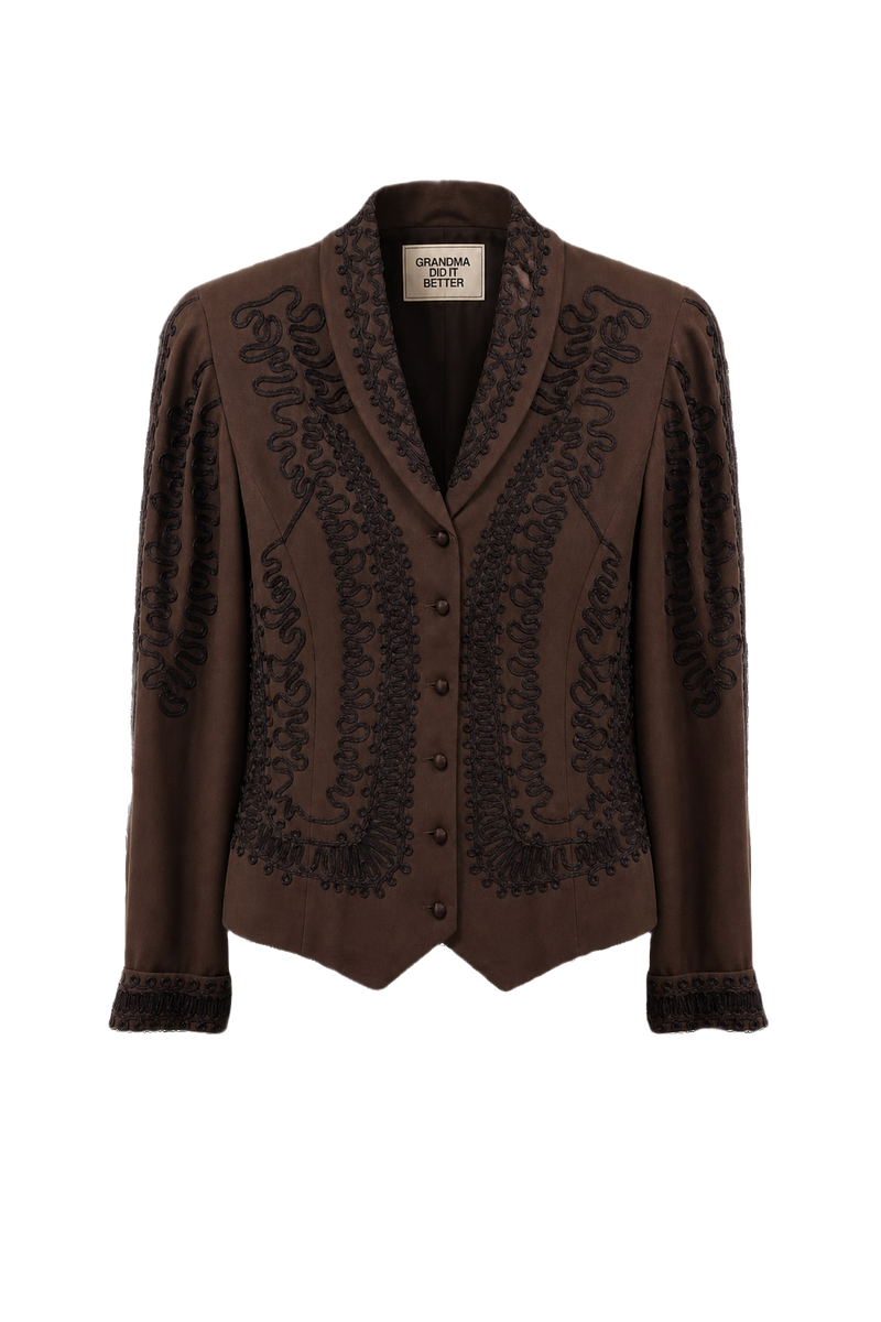 1990s Dark Brown Synthetic Blend Jacket - Front View