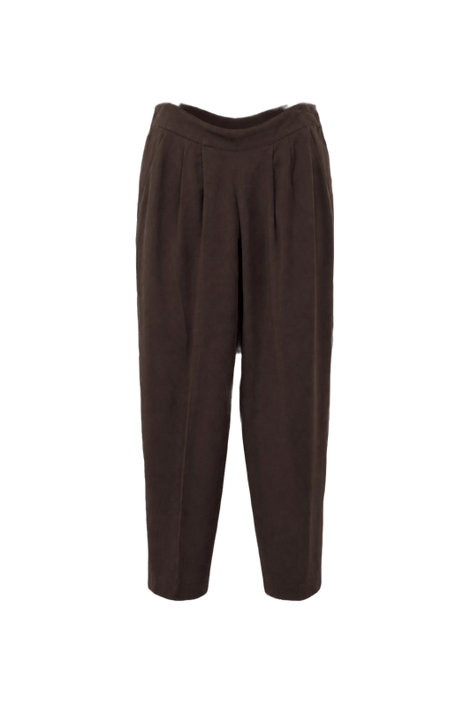 1990s Dark Brown Wool Blend Trousers - Front View