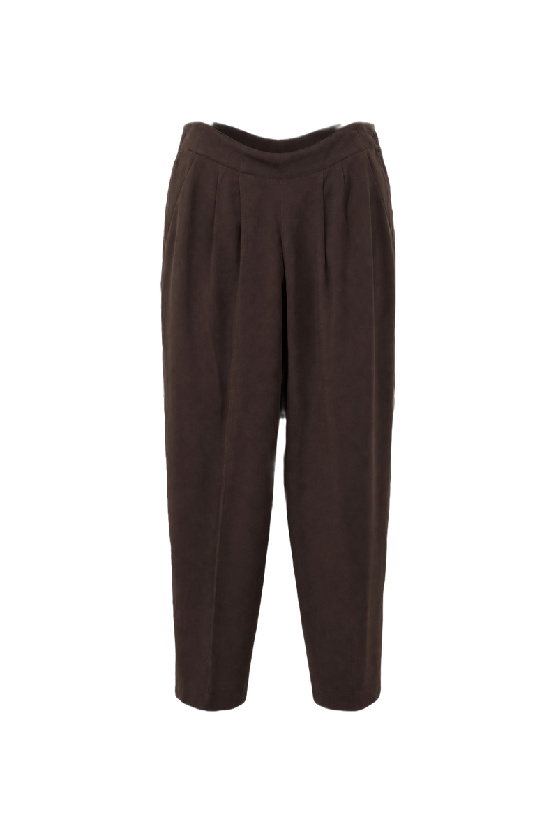 1990s Dark Brown Wool Blend Trousers - Front View