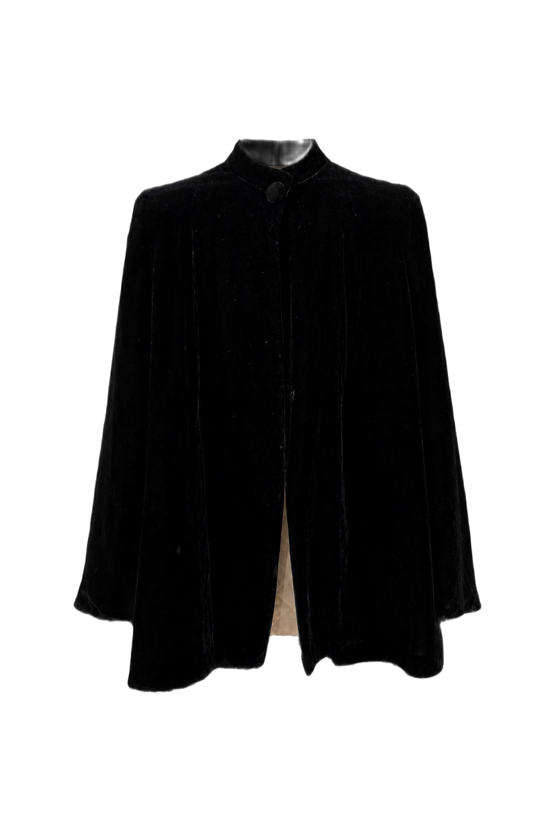 1950s Black Velvet Cape - Front View