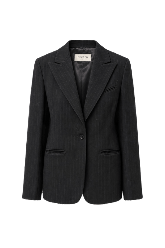 1980s Black Wool Blend Blazer - Front View